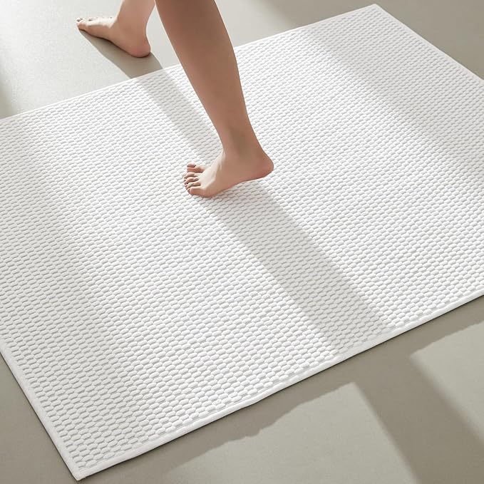 Large Bathroom Rugs Non Slip Washable Bath Rugs Super Absorbent Bathroom Rug Thin Quick Dry Low Pile Bath Mats, White 36"x60"