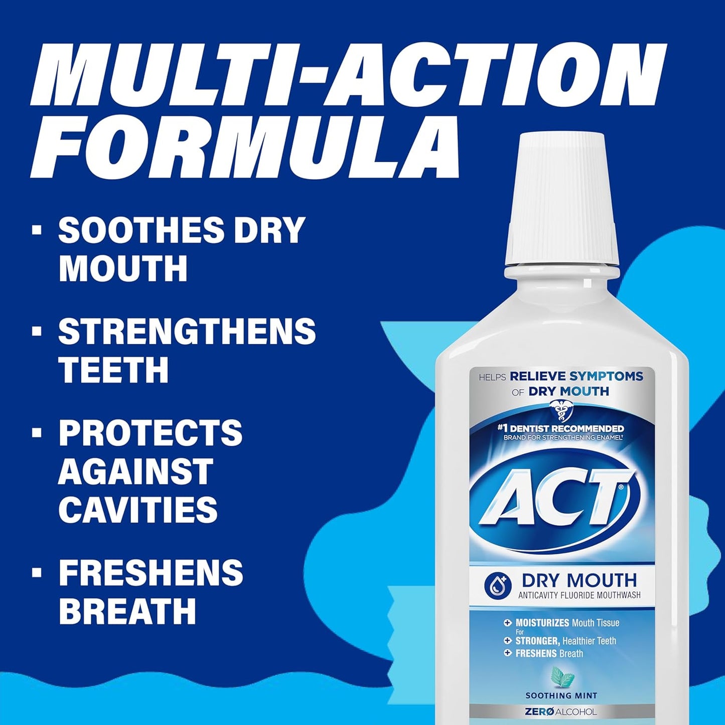 ACT Dry Mouth Anticavity Zero Alcohol Fluoride Mouthwash, Soothing Mint, 33.8 fl. oz.