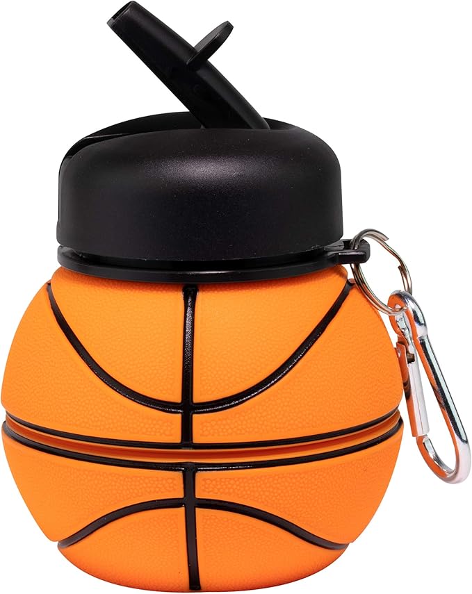 Maccabi Art Clip-On Collapsible BPA-Free Silicone Basketball Water Bottle for Kids, 18 Oz. Size
