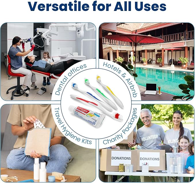1000 Toothbrushes Bulk Wholesale Quantity Standard Size, Dental Care Toiletries, Medium Soft Bristles, Individually Wrapped, Homeless Care, Disposable Use, Hotels, Travel,