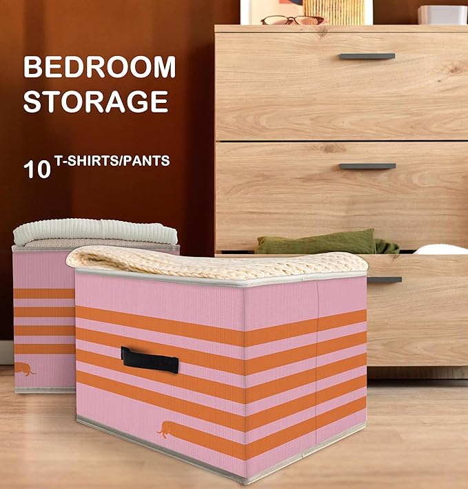 Nogrit Long Dachshund Dog Storage Bins Box, Toybox for Girls, Weiner Dog Pink Foldable Baskets Organizer Container with Handles for Kids Girls Dorm Bedroom Bathroom Clothes Toys Books