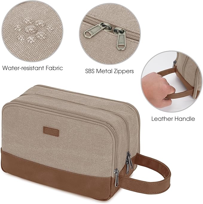 WANDF Travel Toiletry Bag for Men Large Toiletries Shaving Bag Water Resistant Hanging Dopp Kit Travel Accessories Bag for Women Men (Light Khaki)