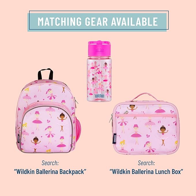 Wildkin Kids 16 Oz Water Bottle – BPA-Free Tritan, Leak-Proof Lid, Durable & Easy to Clean - Ballerina
