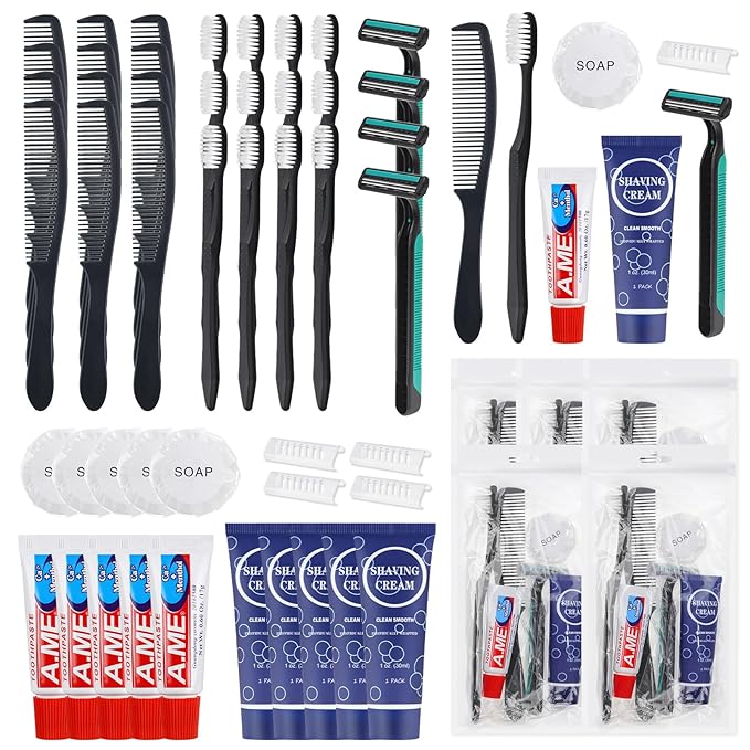 Disposable Toiletry Kits, 6 In 1 Bulk Travel Size Hygiene Care Packages,Essential Men Women Individually Wrapped Personal Toiletries Set for Hotel, Charity/Guests/Shelter/Homeless (5 Pack)