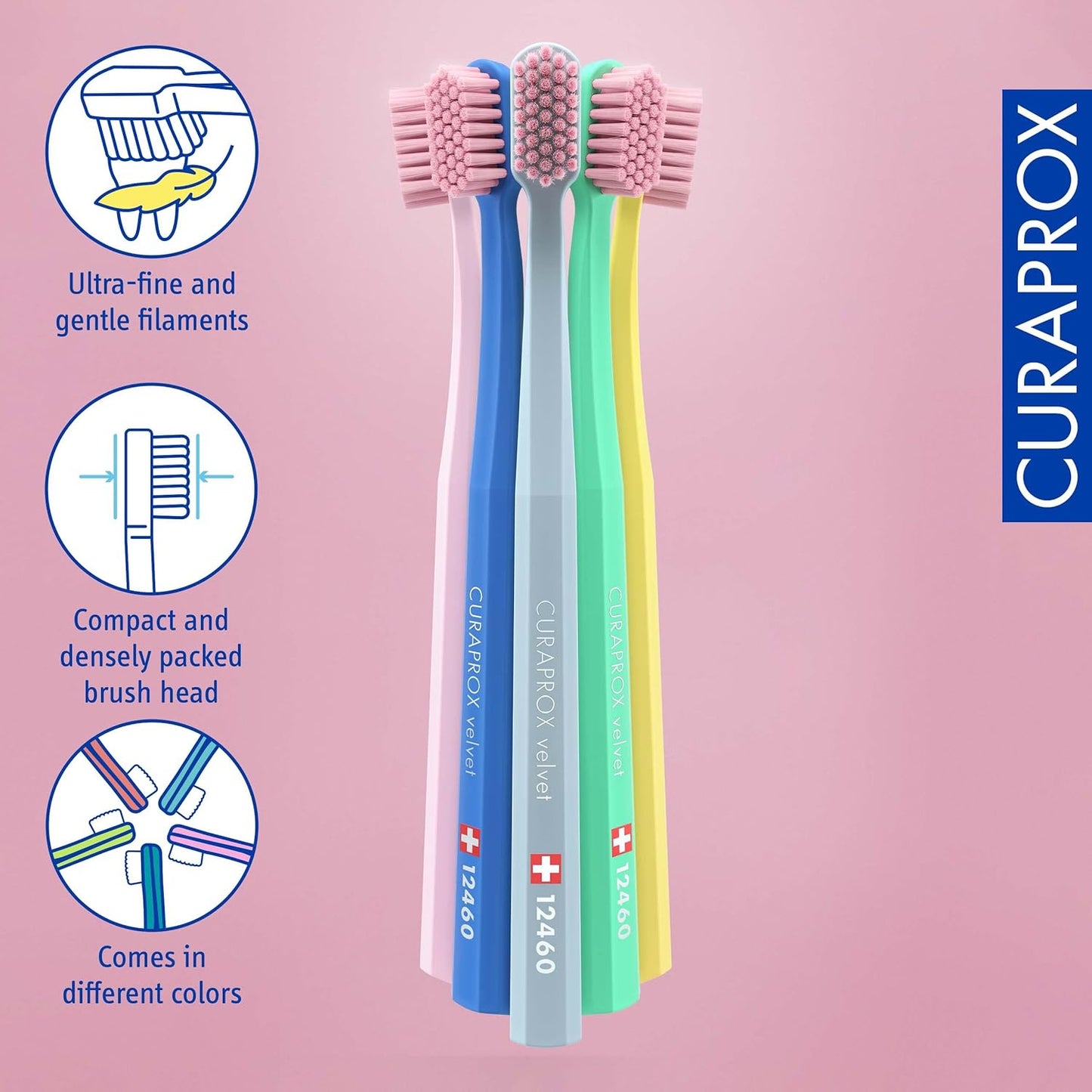Curaprox CS 12460 Velvet Soft Toothbrush – Sensitive Gum Care | Ultra-Gentle Cleaning with 12,460 Filaments | Single Pack, Random Color