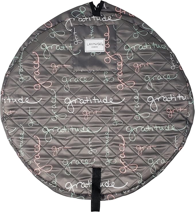 Lay-n-Go Cosmo Drawstring Cosmetic & Makeup Bag Organizer - Portable Drawstring Makeup Bag w/Zipper Pocket & More - Durable, Machine Washable Toiletry Bag for Travel (20", Grit Grace Gratitude)