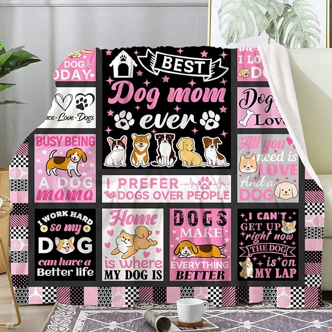 Dog Mom Blanket for Women Cute Dogs Throw Blankets Plush Flannel Bedding Mothers Day Dogs Gifts for Dog Lovers Women Birthday Party Decorations 60"X50"