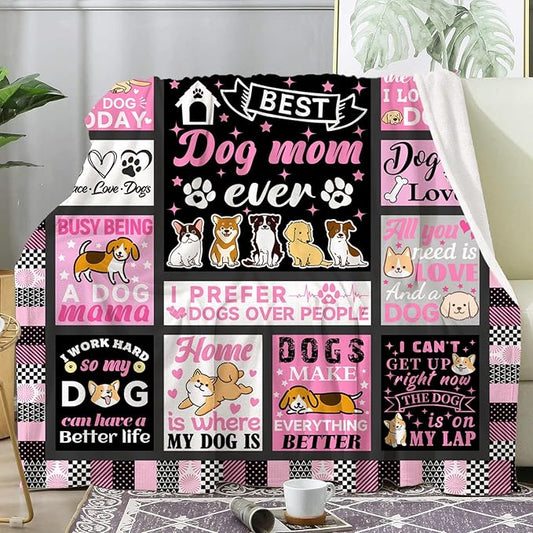 Dog Mom Blanket for Women Cute Dogs Throw Blankets Plush Flannel Bedding Mothers Day Dogs Gifts for Dog Lovers Women Birthday Party Decorations 50"X40"