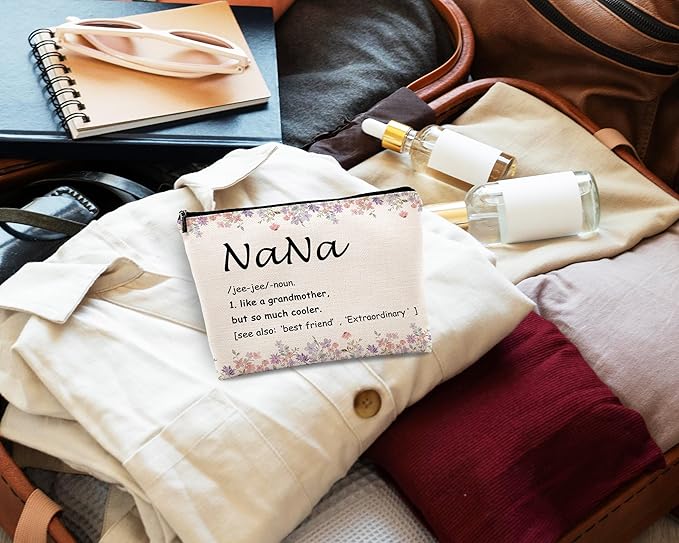 kdqua Nana Floral Makeup Bag, Best Grandma Gifts for Christmas Birthday from Grandkids, Nana Gifts from Granddaughters Grandsons Cosmetic Bags Zipper Pouch Travel Organizer Toiletry Bag