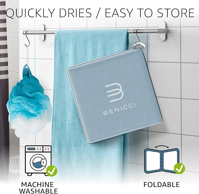 Comfortable Bath Kneeler and Elbow Kneeling Rest Pad for Baby Bathing Parents - Painless Foam Mat with Toy Organizer Pockets - Quick Drying, Foldable, Non-Slip for Baby and Toddler Bathing - Blue