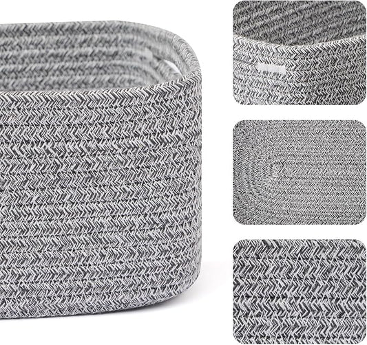 Small Storage Baskets for Organizing | Closet Organizer Bins | Shelf Toy Basket | Woven Rope Baskets | Cube Decorative Box | Shallow Basket | 13x8.5x5.1” | 3 Packs Mixed Grey