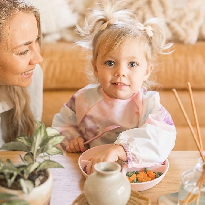 Tiny Twinkle Long Sleeve Bib for Babies & Toddlers – Waterproof Smock Bib for Eating – Machine Washable & Mess-Proof, Baby Feeding Essential & Shower Must-Have(Cotton Candy, 6–24M)