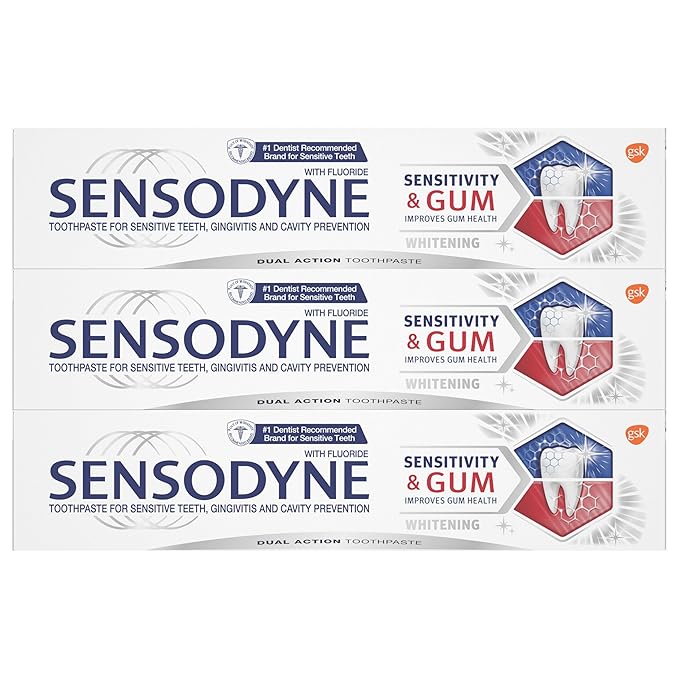 Sensodyne Sensitivity & Gum Whitening Toothpaste, Toothpaste for Sensitive Teeth & Gum Problems, 3.4 Ounces (Pack of 3)