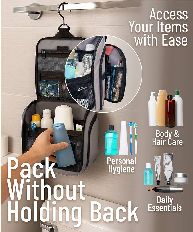 DD D&D Wanderlust D&D Hanging Travel Toiletry Bag for Men and Women – Cosmetics, Makeup and Toiletries Organizer Kit with 10 Compartments