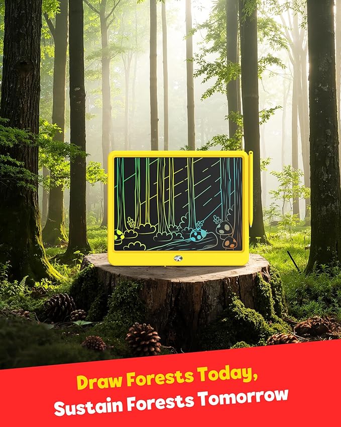 TEKFUN LCD Writing Tablet Doodle Board, 12inch Colorful Drawing Tablet Writing Pad, Kids Travel Essentials, Toddler Toys 6 7 8 Year Old Girls Boys (Yellow)