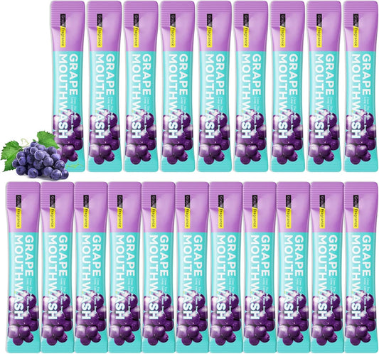 Mini Mouthwash Travel Size,Grape Flavor Portable Individual Travel Mouth Wash for Fresh Breath, Refreshing Long Lasting Gentle Oral Care Mouthwash Packs(Pack of 20)