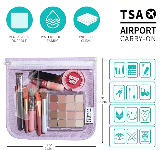 TSA Approved Toiletry Bag, Set of 3 Clear Travel Toiletry Bag Quart Size Zipper Travel Pouch, Waterproof Makeup Cosmetic Bag for Women Men Kids Toiletries Carry on, Wander Large
