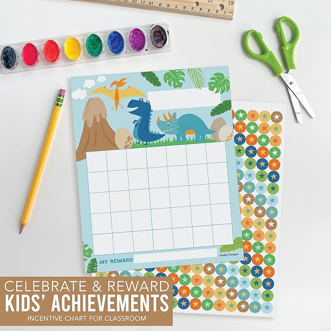 Sticker Chart for Kids Behavior at Home & Classroom - 25 Reward Chart for Kids Incentives, Gold Star Sticker Sheets, Dinosaur Incentive Charts for Classroom Must Haves