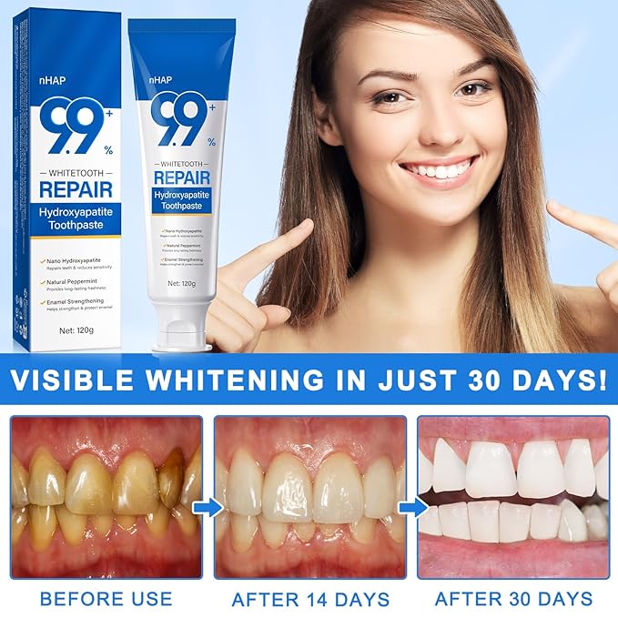 9.9% Hydroxyapatite Toothpaste, Nano Hydroxyapatite Toothpaste Protects Enamel and Strengthens Teeth, Cleans and Cares for Oral Health, Promotes Freshens Breath