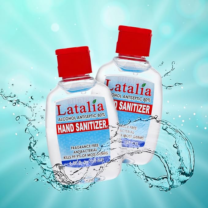 Latalia Mini Hand Sanitizer Travel Size | 1.85 fl oz with 80% Alcohol Small Hand Sanitizer Bulk For Non-Sticky, Unscented, Gentle & Fresh Hands Anytime