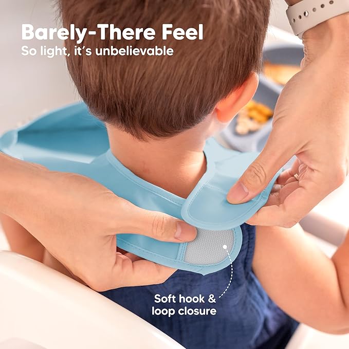 KeaBabies 3-Pack Waterproof Baby Bibs for Eating - Lightweight Toddler Feeding Bibs with Large Food Catcher, Mess Proof, Food-Grade Baby Eating Essentials, Easy to Put On & Clean (Ocean)