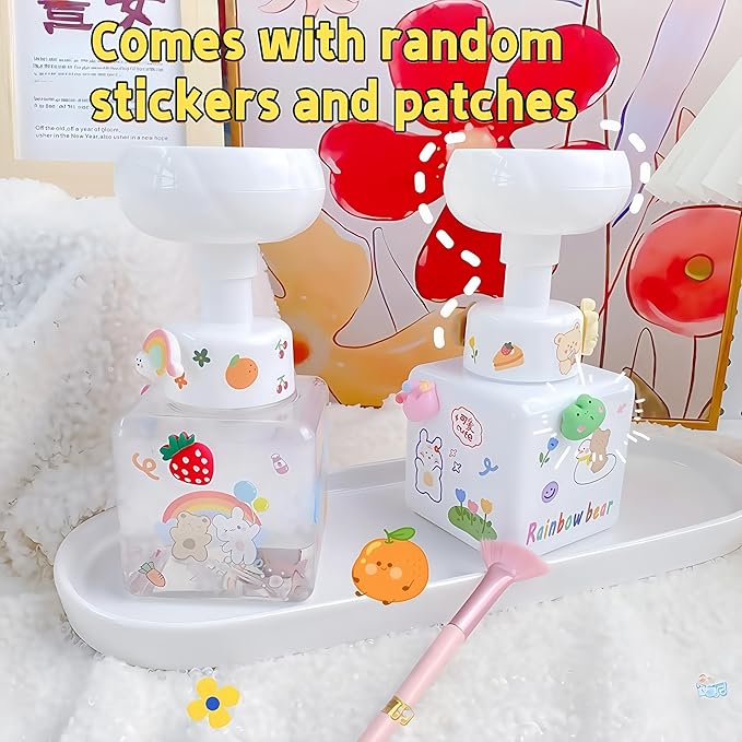 Flower Foam Dispenser Pump Bottle-250ml Reusable Plastic Soap Dispenser for Shampoo, Hand Soap&Bath, Includes Cute Stickers, Perfect for Kids Bathroom Or Kitchen (Transparent)