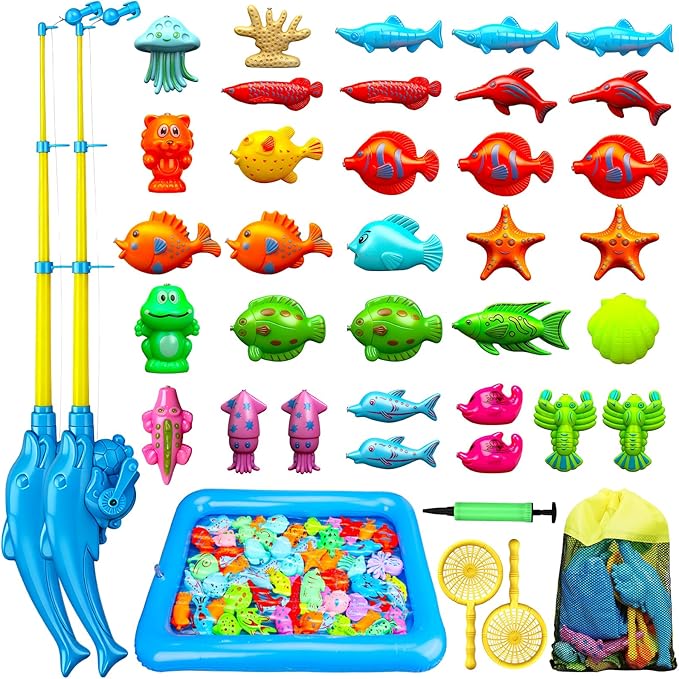 TOY Life 2-Player Magnetic Fishing Game for Kids 3-5 - Toddler Fishing Pole Set with Fish Toys - Bath & Pool Toys - Water Table Accessories - Educational Fishing Toy Rod for Boys Girls