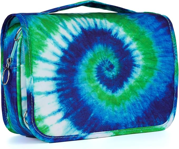 Tie Dye Hanging Toiletry Bag for Girls, Travel Toiletry Bag for Teen Girls Cosmetic Makeup Waterproof Wash Bag Traveling Toiletries, Blue