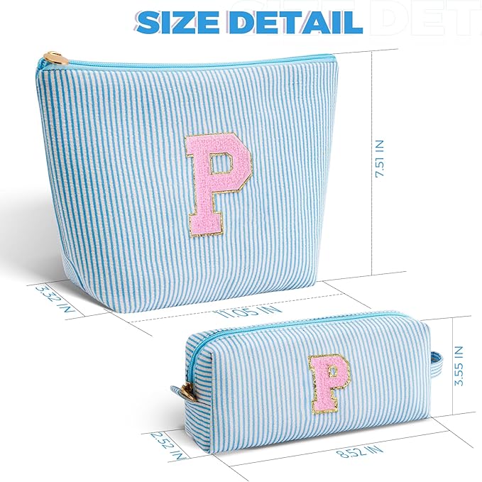 Personalized Makeup Bag for Women Girls - Fashion Cosmetic Bag Trendy Travel Toiletry Bag with Initials Letter - Teen Gifts - Blue,P