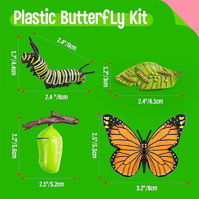 15 Butterfly Life Circle Flashcards with 4 Plastic Figurines, Butterflies Introduction Cards Plastic Insects Egg to Butterfly Kit Toy for Kids, Adults, Animal Lovers