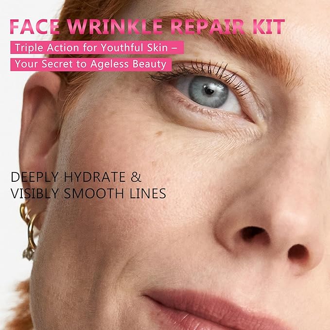 Wrinkle Patches for Face Overnight – Anti Wrinkle Facial Patches with Retinol Collagen Cream & Face Massager Kit for Forehead, Frown, Smile Lines & Crow’s Feet