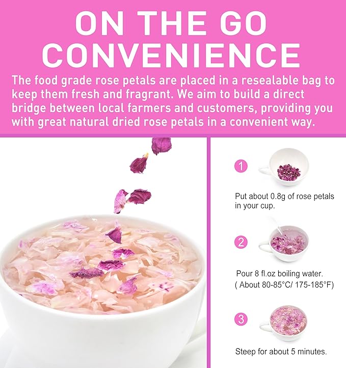 Olvvla - Dried Rose Petals - 0.91oz/26g - Premium Food Grade Dried Roses Edible Flowers - Perfect for Edible Rose Petal Tea, Decorations, Baking, Making Rose Water