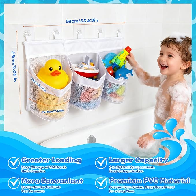 2 Pack Bath Toy Storage, Bathtub Toy Holder, Baby Bath Toy Organizer for Tub, Large Capacity Mesh Bath Toy Holder, Bath Toy Organizer Net, Kids Toys Storage Net for Bathroom, Shower Caddy