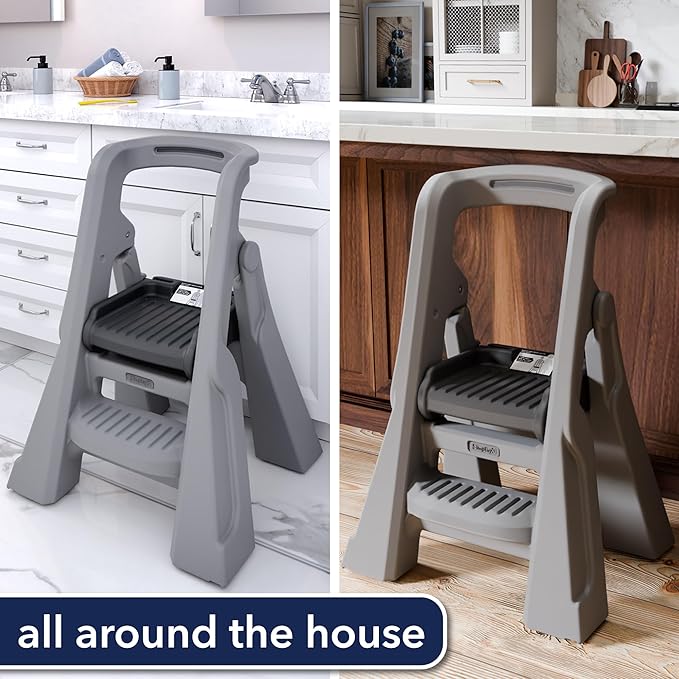 Simplay3 Toddler Tower, Montessori Folding Kids Step Stool for Kitchen, Bathroom, 34” x 21.5" x 20”, Ages 18 Months to 4 Years, Gray