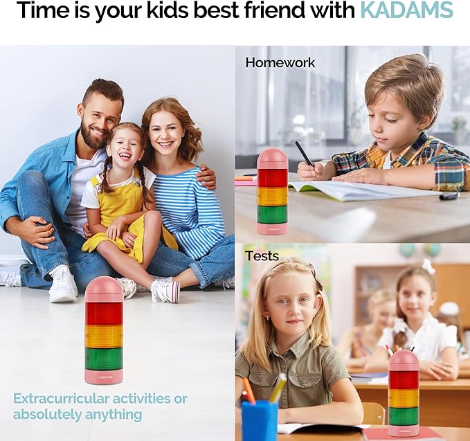 KADAMS Visual Timer for Kids with Audio Pre-Alarm - Traffic Light Alarm for Kids Toddler Teachers Classroom Home Time Management Tool 24hr Countdown Pause Memory Function, Pink