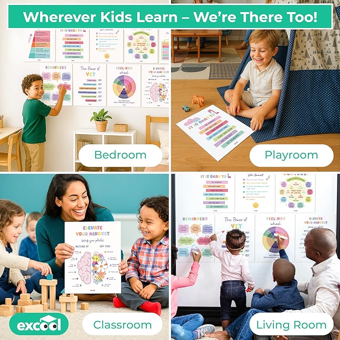 EXCOOL CLUB 9 Pcs Colorful Growth Mindset Posters - Pastel Motivational Posters For Classroom Decorations, Positive Affirmation Wall Art, Teacher Supplies For Classroom Elementary, Middle School