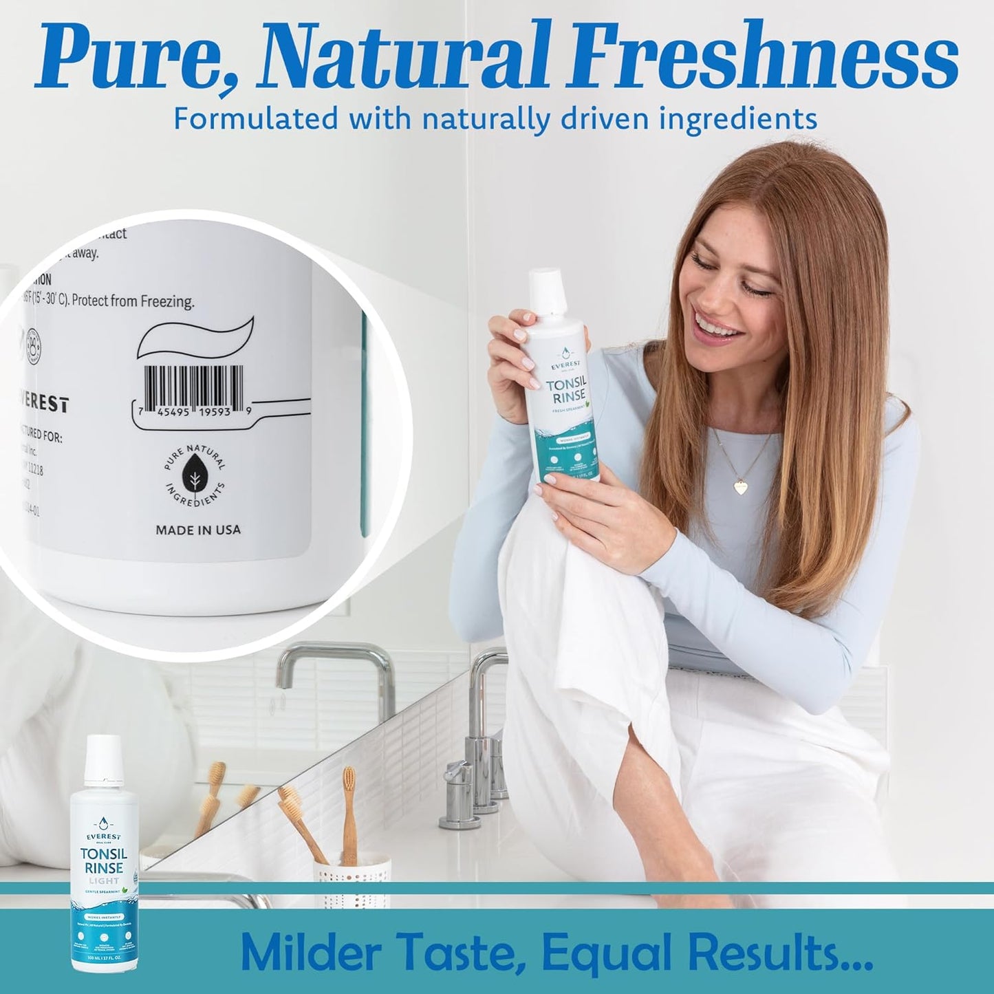 Everest Mouth Wash & Tonsil Stone Remover – Natural Mouthwash or Oral Rinse Liquid to Help Soothe Tonsils, Fight Bad Breath, & Relieve Dry Mouth – Paraben & Alcohol Free Mouthwash, Spearmint