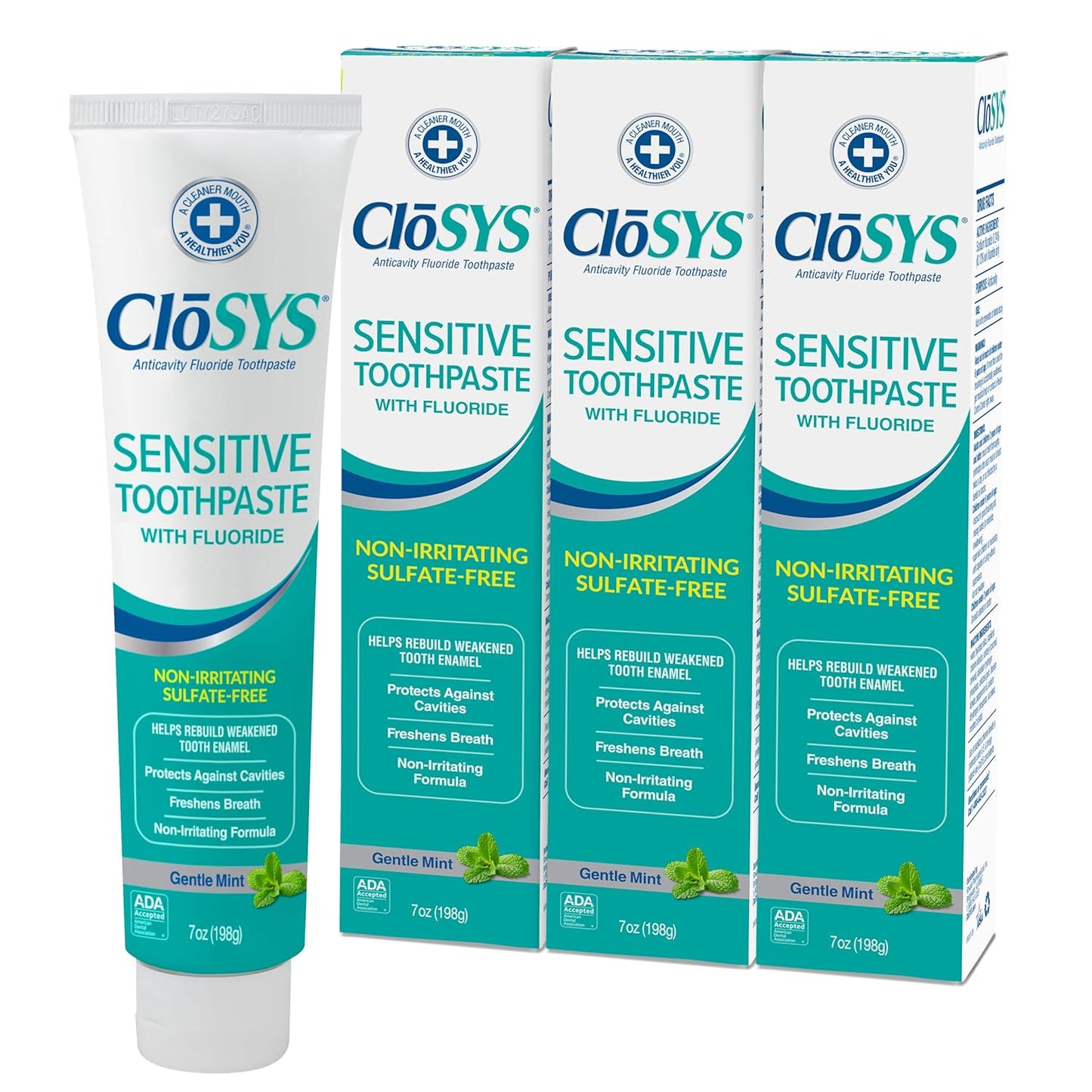 CloSYS Fluoride Toothpaste, 7 Ounce (Pack of 3), Gentle Mint, Whitening, Enamel Protection, Sulfate Free