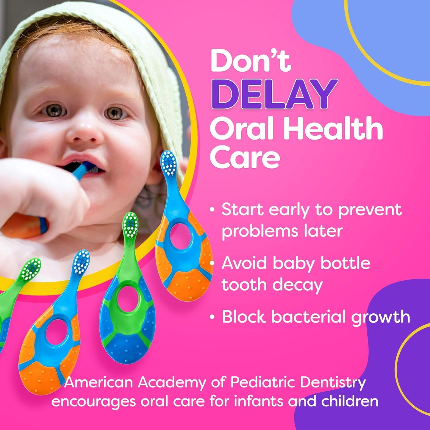 Baby Toothbrush 12 months and up - Toddler Toothbrush - Soft Bristles - Child Sized Brush Heads - infant toothbrush - Kids Tooth Brush - Easy Storage - BPA Free - Boy Set (4-Pack, Green, Orange, Blue)