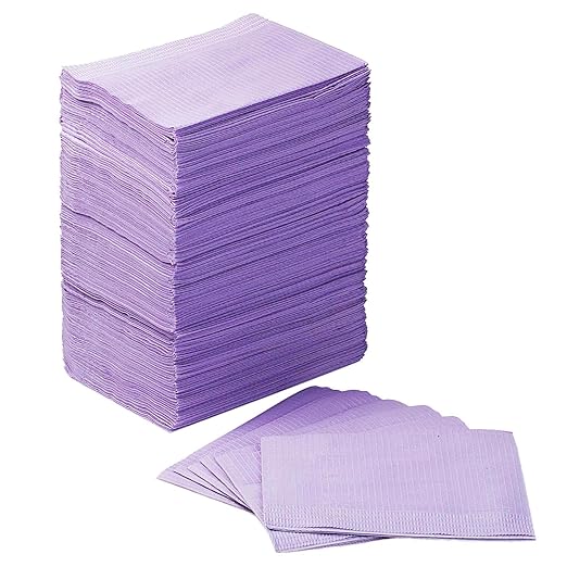 JMU 125 Pack Dental Bibs, 3-Ply Purple Dental Bibs Disposable,13" x 18" Dentist Bibs Medical Tray Covers