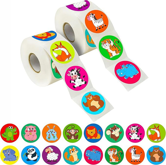 600 PCS Cartoon Animal Stickers Party Decoration Teacher Reward Encouragement Motivational Decals 16 Designs Value Pack (Each Measures 1.5" in Diameter)