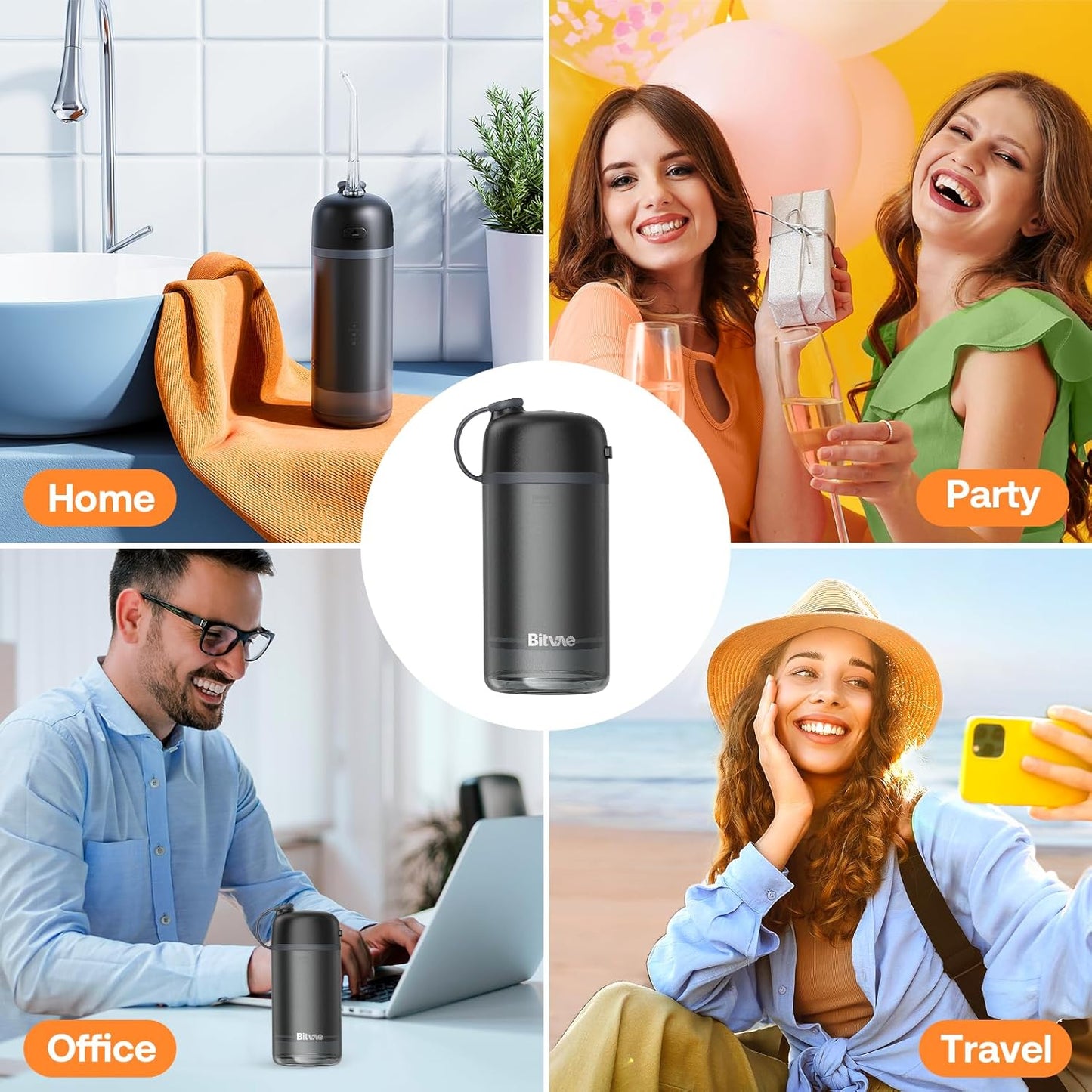 Bitvae P1 Water Dental Flosser, Travel Water Teeth Picks, Cordless Mini Water Cleaner Picks with Telescopic Water Tank, IPX7 Waterproof Flossing Cleaning Picks, Brace & Sensitive Teeth Care, Black