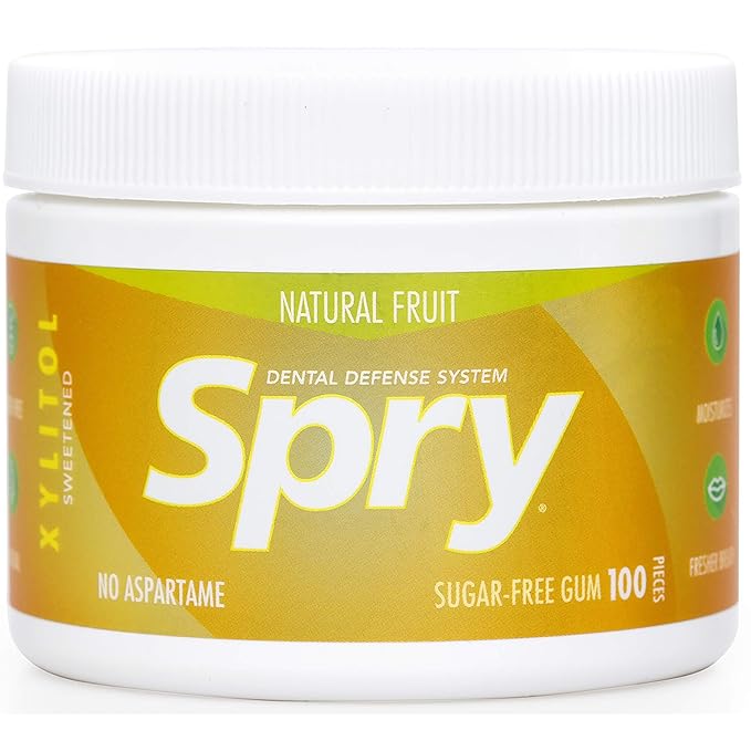 Spry Fresh Natural Xylitol Chewing Gum Dental Defense System - Aspartame-Free, Sugar-Free, Non-GMO, Gluten-Free (Fresh Fruit, 100 Count - Pack of 2)