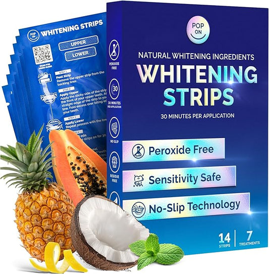Whitening Strips for Sensitive Teeth – Enamel Safe, Peroxide-Free Coconut Teeth Whitening Strips with Natural Enzymes – Gentle White Stips for Sensitive Gums (14 Count, Mint)