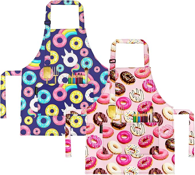 BeeGreen Kids Cooking Aprons w Adjustable Strap Kitchen Aprons w Front Pocket for Kids Toddler Painting Baking Artist