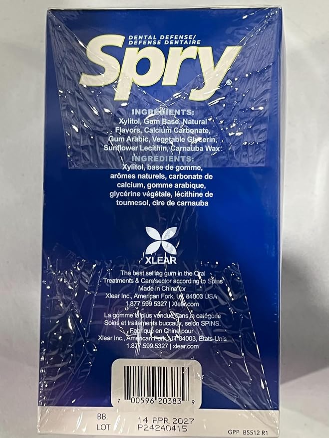 Spry On The Go Fresh Natural Xylitol Chewing Gum Dental Defense System - Aspartame-Free, Sugar-Free, Non-GMO (Peppermint, 55 Count - Pack of 12)