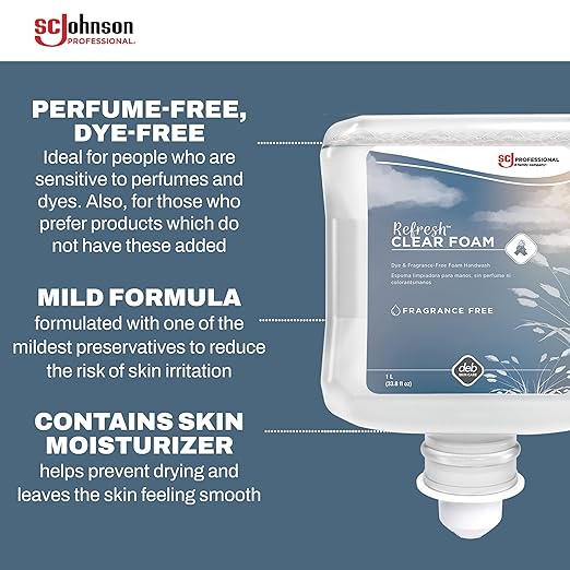 SC Johnson Professional Clear Foam Dispenser and Refill Starter Kit, Kids Wall Mount Soap Dispenser for Hand Soap, 1 Clear Foam Hand Wash, 1 Liter Cartridge, 33.8 fl. oz., for Professional Use Only