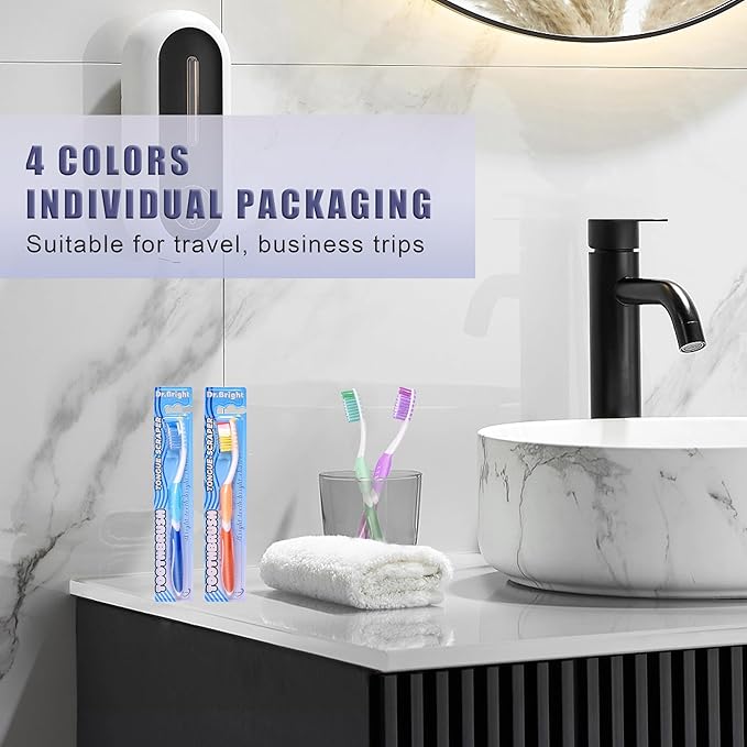 Toothbrush Medium Adults, Medium Toothbrushes for Adults with Tongue Scraper, Travel Toothbrushes with Ergonomic Handle, Assorted Colors, 8 Pack