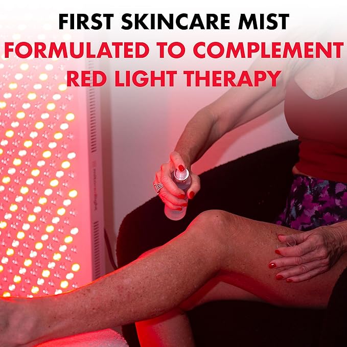 Mito Red Light - MitoAURA™: Red Light Therapy-Enhancing Face & Body Spray- Light-Activated Glow Spray with Copper Peptides & Blue Spirulina - Boost Radiance, Firmness & Skin Recovery - 4 FL OZ