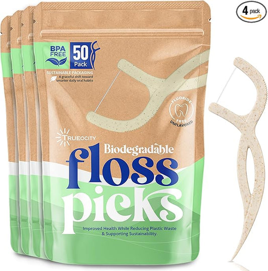 Biodegradable Floss Picks, Natural & Organic Floss Picks, Eco-Friendly Tooth Flossers, Perfect for Adults, Sustainable Oral Care, Fresh Breath, Eco-Conscious Solution (200 Units)